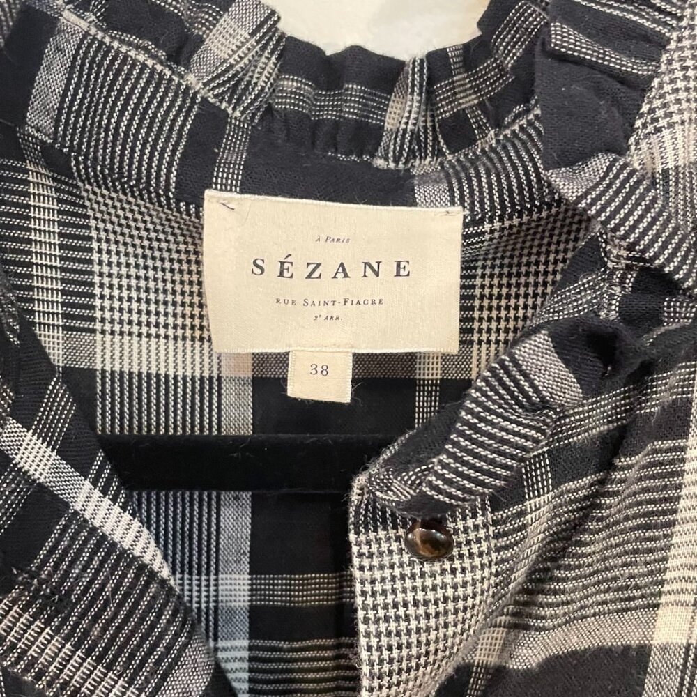 Last Chance EUC Sézane Capri Flannel Mini Wrap Shirtdress Washington Check 38, 6 - Picture 7 of 9